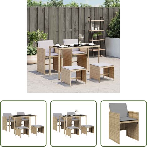 vidaXL Gartenstuhl - 5-tlg. Garten-Essgruppe mit Kissen Beigemischung Poly Rattan (1/5)