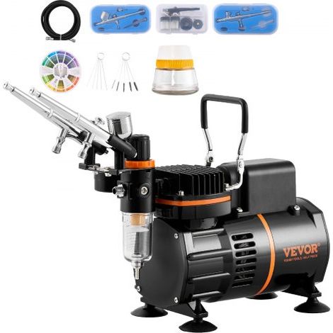 Airbrush-Set, Luftkompressor mit Doppellüfter, professionelles Airbrush-System-Set mit 3 Airbrushes, Halter, Farbmischrad, Reinigungsbürsten-Set, Airbrush-Set für Kunst, Nägel, Kekse, Make-up, K (1/5)