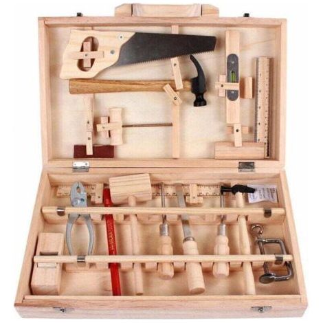 Ensemble D'Outils Pour Enfants Boite A Outils D'Entretien Menuisier Outils Reels Demontage Et Assemblage Boite A Bois Multifonctionnelle 16 Pieces- (1/4)