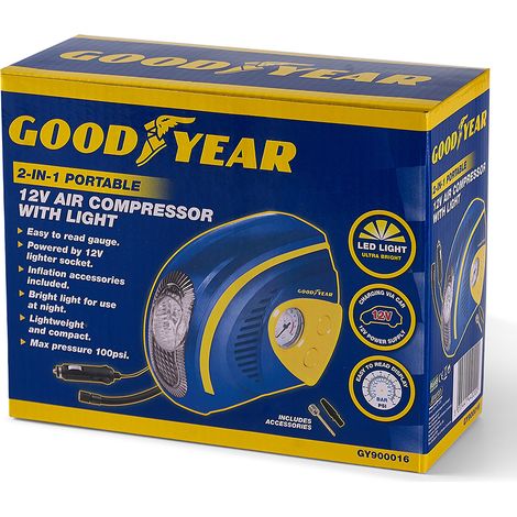 GOODYEAR TYRE INFLATOR AIR COMPRESSOR 12V 100PSI CAR VAN BIKE PUMP 900016 (1/2)