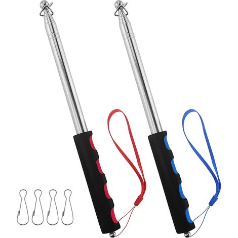 2 Pièces Mât Télescopique, Acier Inoxydable, 200cm Extensible, 4 Crochets, Camping, Guide
