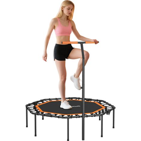 Fitness-Trampolin, Trainingstrampolin mit verstellbarem Haltegriff, stabil und leise, für drinnen, Stahl, Orange