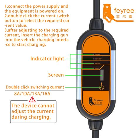 GARRYFIZH Chargeur de véhicule électrique, charge rapide, portable, avec voyant lumineux, équipement pour véhicule électrique (1/3)