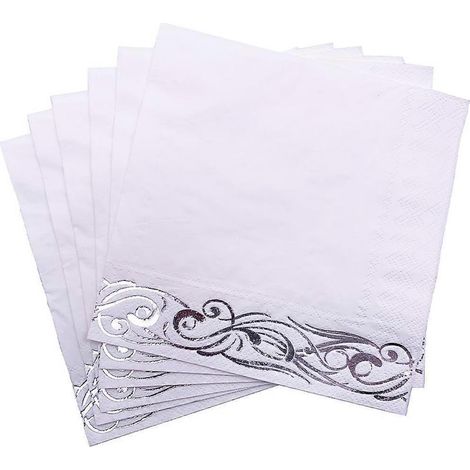 Packung mit 50 Einwegservietten für Hochzeiten, Geburtstage, Bankette und Feste – 33 x 33 cm – Silber (1/4)