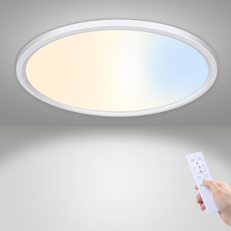 Plafonnier LED Dimmable, 24W 2400LM Plafonnier Salon avec Télécommande Veilleuse 3000K-6500K, IP44 Salle de Bain, Ø29cm (1/5)