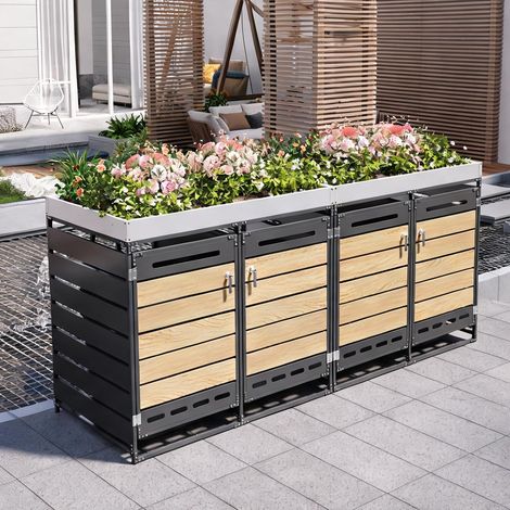 Boîte de rangement pour poubelles avec jardinière en métal noir (1/5)