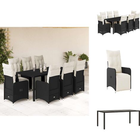 9-tlg. Garten-Bistro-Set mit Kissen Schwarz Poly Rattan - Bistro Set - Bistro Sets - Bistroset - Garten Bistro Set (1/5)