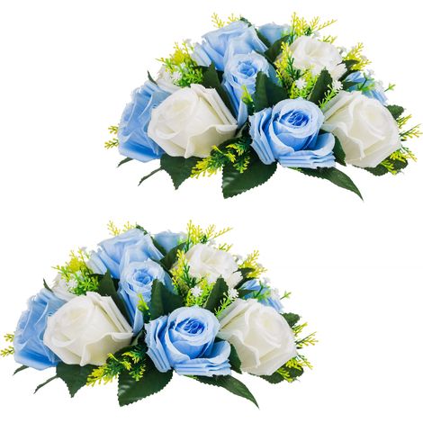 Centre de table en forme de fleur pour tables de mariage, lot de 2 décorations de table de mariage, boules de fleurs bleues et blanches, centre de table pour fiançailles, cérémonie, fête (1/5)