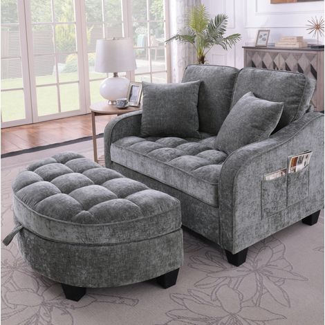Divano letto 2-in-1 132 x 129 x 93 cm con pouf contenitore, grigio scuro HAVRYA (1/5)