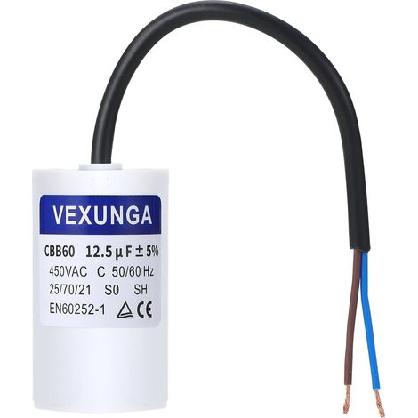 CBB60 AC Condensateur 12,5uF 450V Condensateurs de Démarrage Moteur Volet Roulant 12,5 MFD 450VAC SH 40x70MM 50/60Hz Avec Fil pour Pompe Piscine (1/5)
