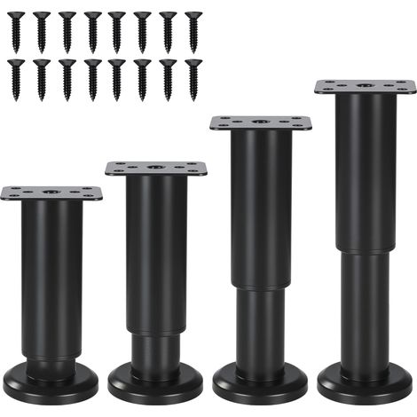 4 Pièces Pieds de Meuble, 12-18cm Pied de Meuble Reglable , pieds de meubles en métal noir, adaptés aux pieds de meubles DIY pour armoires, canapés, tables, chaises, supports TV et tables de chevet (1/5)