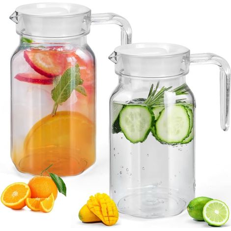 Jarra de plástico transparente de 600 ml con tapa y asa para té helado, vino, zumo y leche. (1/5)