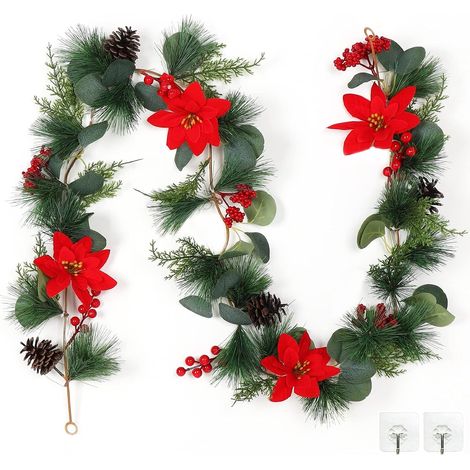 Guirlandes Noël de Baie Guirlande Noël de Baie, Artificielles Houx Sapin Guirlande de Deco avec Pomme de Pin Aiguille de Pin pour d'hiver Nouvel an Décoration (1/5)