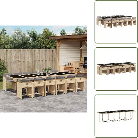 The Living Store Ensemble à manger de jardin coussins 13 pcs mélange beige rotin - Salon De Jardin - Meuble De Jardin - Set Salon De Jardin - Résine Tressée - Mobilier Extérieur