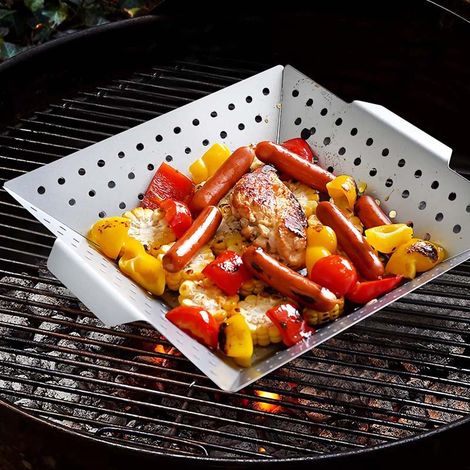 Sartén barbacoa de acero inoxidable, sartén para verduras, cesta barbacoa, barbacoa