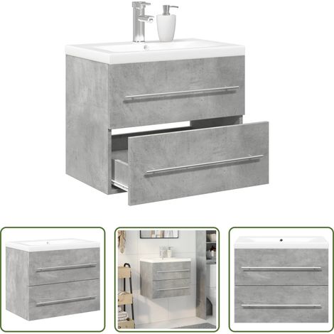 vidaXL Lavabo céramique - Ensemble de meubles de salle de bain 2 pcs gris béton (1/5)