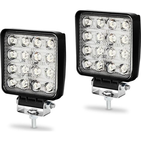 Wolketon Focos Led para Tractores 48W Cuadrado 2 Piezas Focos de Coche IP67 Impermeable Luz de Niebla para Off-Road Camión Moto Barco SUV UTV ATV