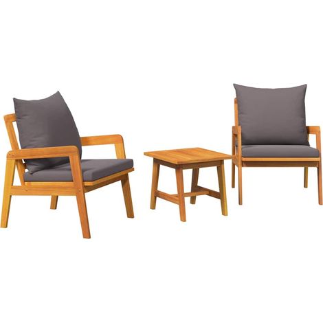 Ensemble bistrot avec coussin 3 pcs  Mobilier de jardin Marron Bois d'Acacia Massif (1/5)