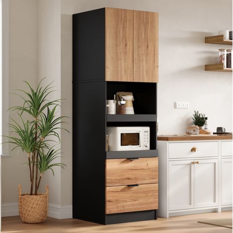 Armadio da cucina 60x45x200 cm in MDF nero con ripiani scorrevoli e cassetti - CHICFURN (1/5)