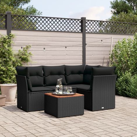 Set Divani da Giardino 5 pz con Cuscini in Polyrattan Nero vidaXL (1/5)