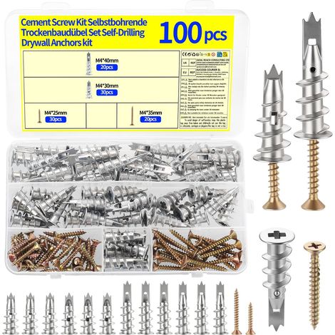 100 Pcs M4 Chevilles pour Plaques de Plâtre et Vis Beton (1/5)