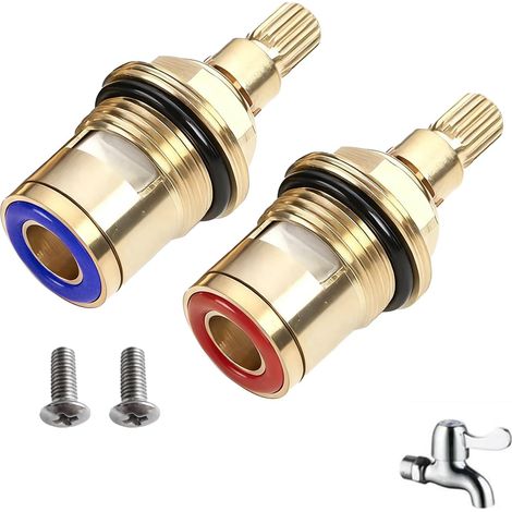 Pack de 2 Cartouches de Robinet en Céramique 1/4 Tour, 20 Flutes, Remplacement pour Robinets de Douche avec Rondelles, Kit de Réparation de Joint en Laiton Massif et Céramique (1/5)