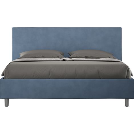 Letto matrimoniale contenitore imbottito 160x210 microfibra blu Adele (1/4)