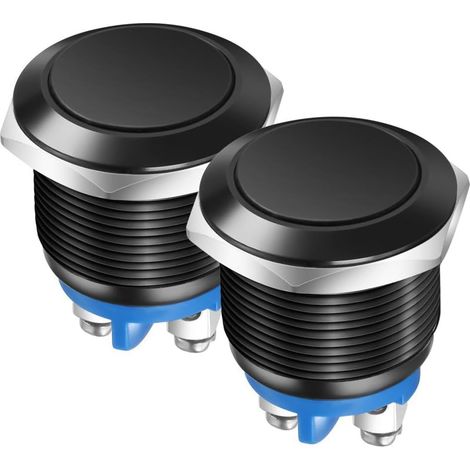 2pcs 22MM Interrupteur à Bouton-Poussoir Momentané IP65 Coque en Alliage D'Aluminium Etanche 3A/12V 24V 36 DC 110V 250VAC 1NO SPST Borne à Vis (Coque Noire) (1/5)