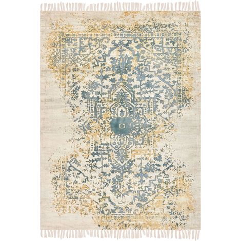 Tappeto orientale vintage soggiorno verde senape e beige 140 x 200 cm Boyali