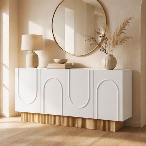 Buffet enfilade 160 cm 4 portes blanc effet bois OKMYHOME (1/5)