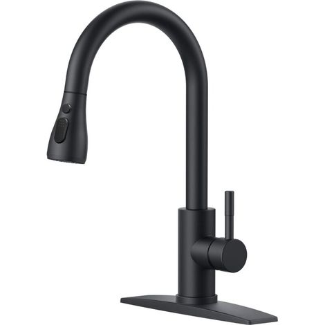 Kitchen faucet with pull-down sprayer for kitchen sinks, stainless steel single handle kitchen sink faucet, matte black (1/5)