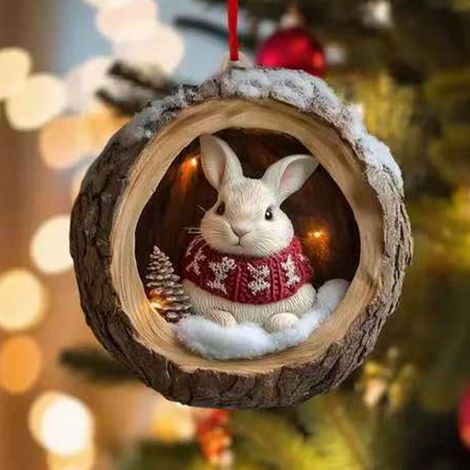 Ornement Murale En Acrylique - Trou D Arbre 3D Avec Animal - Décoration Festive Pour Noël Et Fêtes - Lot De 1 (1/5)