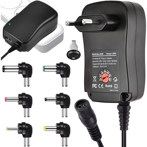 Universal Netzteil Ladegerät Steckernetzteil mit 7 Adapter Stecker 3V-12V 3A 3000mA AC DC 30W Aufsätze Ladekabel Netzgerät Notebook Laptop Retoo