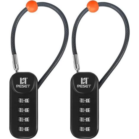 4-stelliges Zahlenschloss mit 10cm Kabel, 2er-Pack, Schwarz