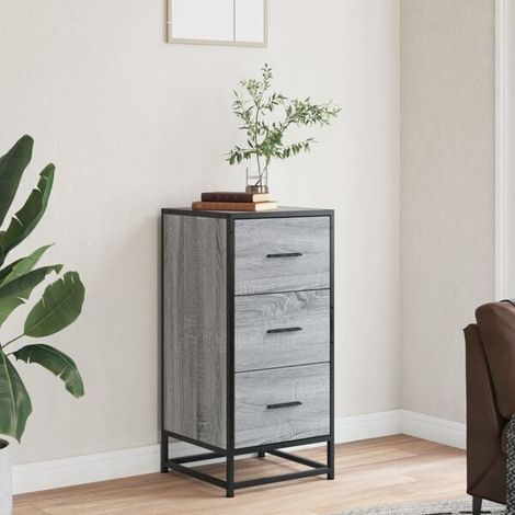 Meuble de Rangement Style Industriel, Buffet Bas 35,5x35x76 cm en Bois d'Ingénierie et Métal Gris Sonoma, Étagère de Salon ou Entrée (1/5)
