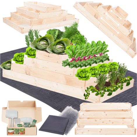 MODO24 ZP09 Carré potager surélevé en escalier modulable, bois de pin, herbes/légumes, jardin/terrasse/balcon, 36x117x90 cm, naturel