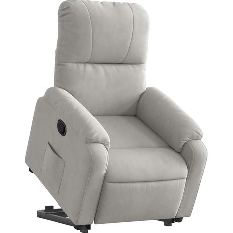 Fauteuil relax TV rembourrage confortable fonction de levage électrique en clair tissu microfibre gris DEC027918