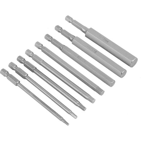 Kit de 8 embouts de tournevis BST à tête hexagonale 1/4" (longueur 100 mm), diamètre 2,5-12 mm