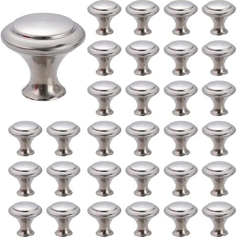 40 boutons de meubles, boutons de tiroir de 27 mm, boutons de porte ronds, boutons de meuble ronds, poignées de tiroir avec vis, pour armoire, bureau, table de chevet, bibliothèque, meubles, argent (1/5)