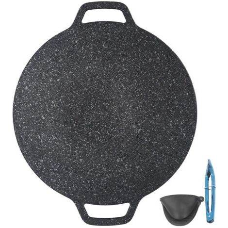 Barbecue coréen gril rond haute conductivité thermique facile à nettoyer plaque de cuisson pour intérieur extérieur cuisson 38cm/15in
