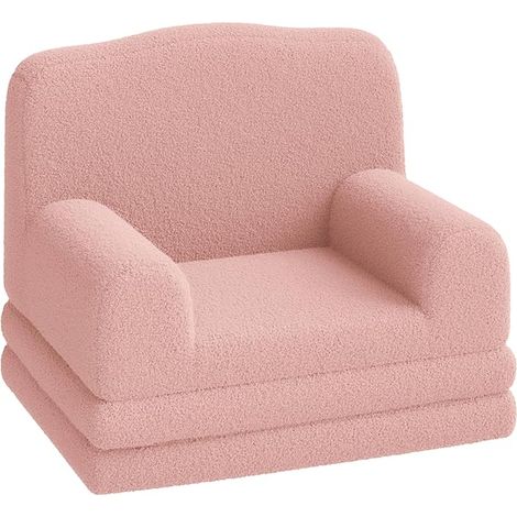 Canapé de la couronne 2-en-1 évolutif pour enfant, Fauteuil et méridien dépliable, Tissu polaire ultra-doux mousse, Rose (1/5)
