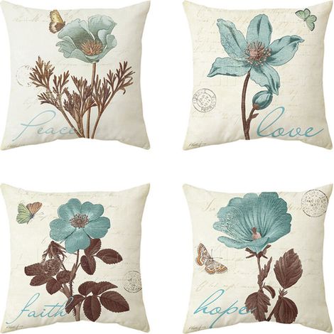 Lot de 4 housses de coussin décoratives à motifs floraux, 45 x 45 cm (1/5)