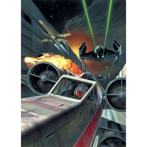 Papier peint panoramique enfant,moderne Star Wars Classique Poursuite Tranchée Étoile de la Mort (1/4)