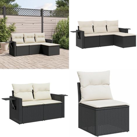 4-tlg. Garten-Sofagarnitur mit Kissen Schwarz Poly Rattan - Gartensorte - Gartenmöbelset - Polyethylen Möbel - Outdoor Lounge Set - Rattan Gartenmöbel - Home & Living (1/5)