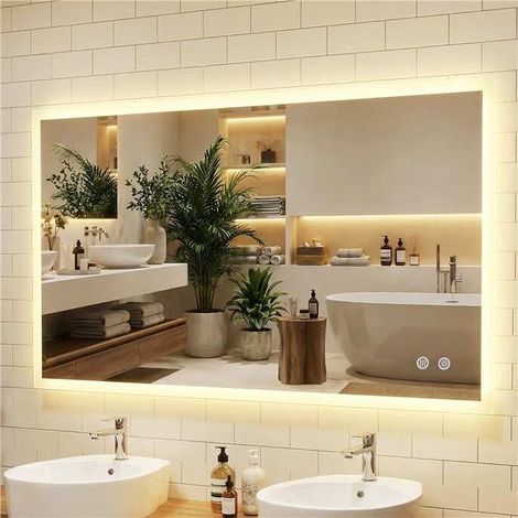 Bathroom mirror with lighting, anti-fog, memory function, and touch control, 120 x 70 cm