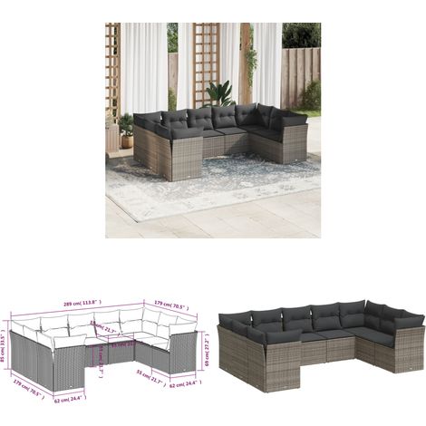 Salon de jardin 9 pcs avec coussins gris résine tressée - Salon De Jardin - Canapé Extérieur - Meuble De Jardin - Ensemble Salon De Jardin - Mobilier De Jardin - Home & Living (1/3)