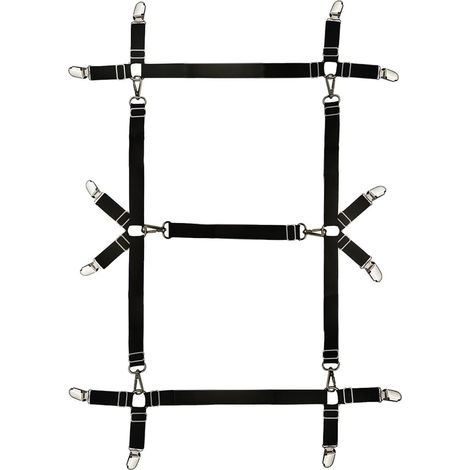 Sujetador de sábana bajera ajustable, sábana bajera elástica con clip – Funda antideslizante, soporte elástico ajustable para una fácil instalación en el colchón (negro)