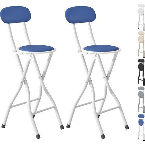 mcc direct Folding Bar Stools Set of 2, Breakfast Barstool Kitchen Restaurant Seating, Faux Leather Foldable Chairs with Metal Frame, Padded High Chairs BLUE