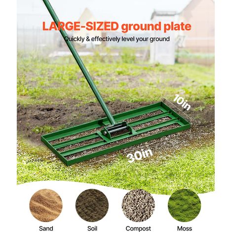 Râteau de Nivellement de Pelouse 75,8x25,4 cm Raclette à Gazon avec Manche en Acier 198 cm Râteau Niveleur pour Jardin, Terrains de… (1/5)