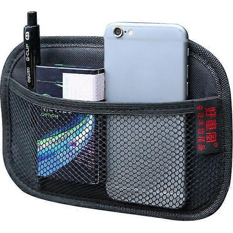 Sacoche filet de rangement multi-usage en cuir et tissu Oxford pour voiture, idéale pour ranger téléphones, pièces de monnaie, cartes et clés (grand format).